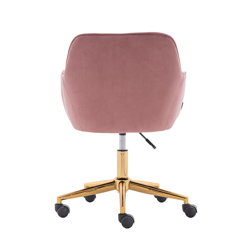 Velvet Adjustable Height Swivel Executive Office Chair with Gold Legs and Ergonomic Backrest, 58x58x86 cm, Pink