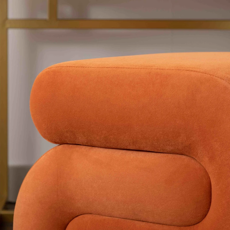 Velvet Ottoman Pouffe Wavy Pouf, S-Shape Wavy Foot Stool, No Assembly Required, Orange