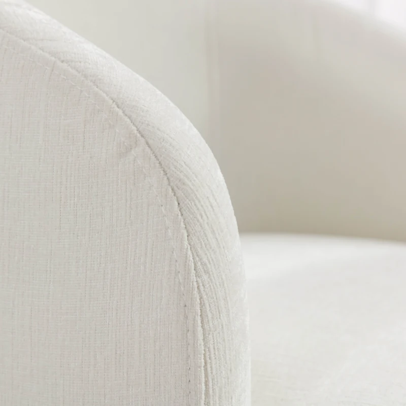 Chenille Fabric Swivel Armchair with Ergonomic Backrest and Wooden Frame, Sofa Chairs for Living Room, 64x64x71 cm, Ivory