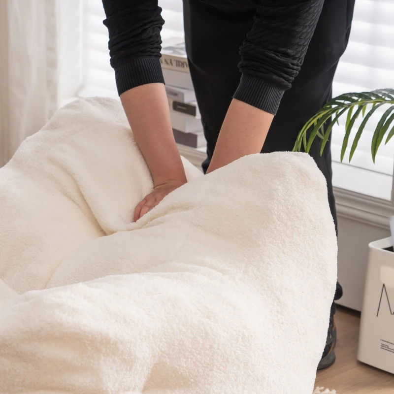 Soft Tufted Foam Bean Bag Snuggle Chair with Teddy Fabric, Ergonomic Backrest, 100x94x70 cm, White Teddy