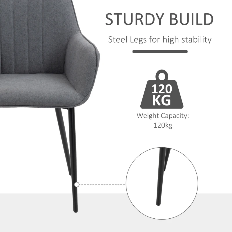 HOMCOM 2 krzesła do jadalni Krzesła do jadalni z oparciami i podłokietnikami len ciemnoszare