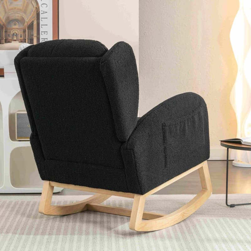 Modern Teddy Fabric Upholstered Wingback Chair with Padded Seat, Comfy Chairs for Living Room, Bedroom, 96.5x71x101 cm, Black