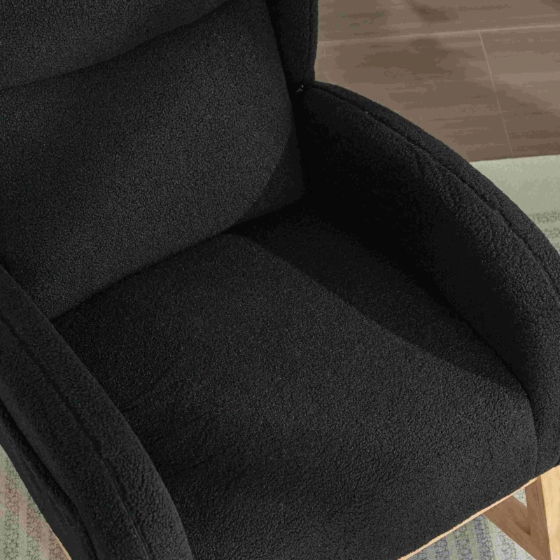 Modern Teddy Fabric Upholstered Wingback Chair with Padded Seat, Comfy Chairs for Living Room, Bedroom, 96.5x71x101 cm, Black