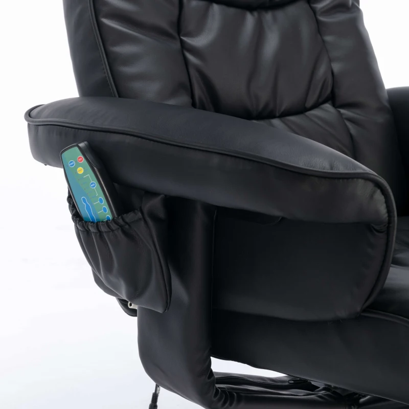 PU Massage Chair with Ottoman Foot Stool, Heating Points, Ergonomic Backrest, Base Adjustable Swivel Lounger Chair, 79x79x106 cm, Black