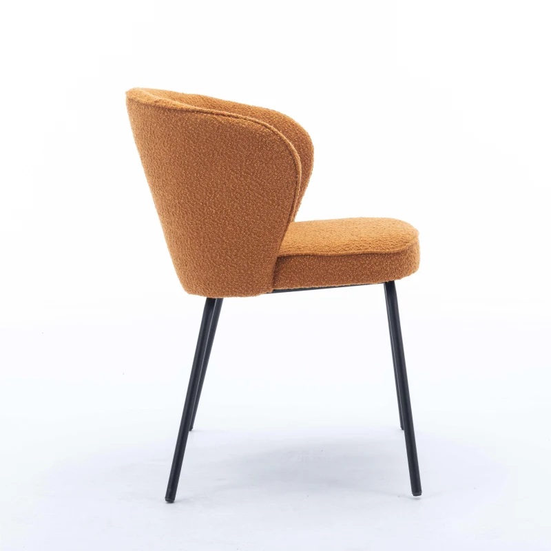 Wingback Chair with Metal Fram & Foam Filling, for Living Room, Coffee Shops, Boucle Fabric - Orange