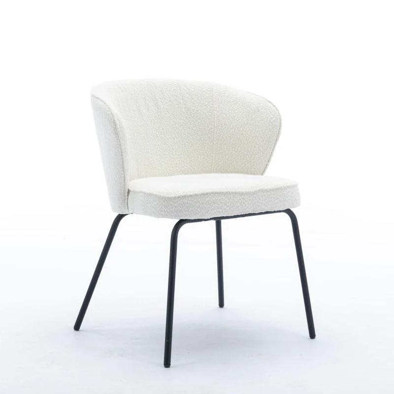 2 Pack Boucle Fabric Wingback Modern Accent Chairs with Black Metal Legs, 62x63.5x75 cm, Beige