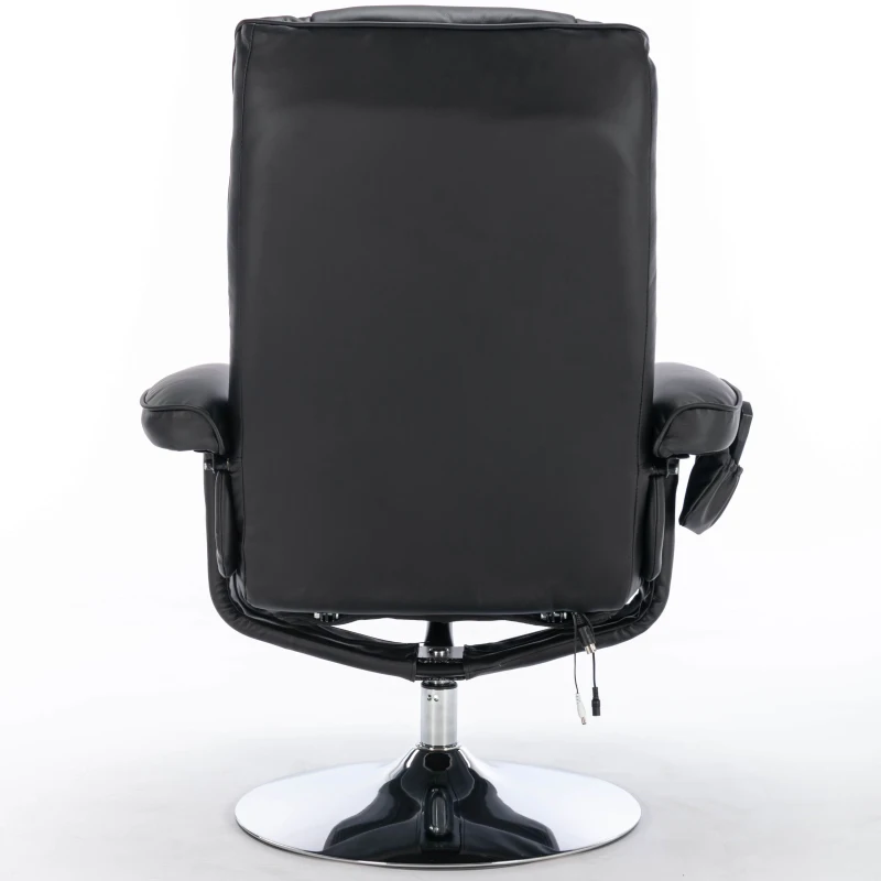 PU Massage Chair with Ottoman Foot Stool, Heating Points, Ergonomic Backrest, Base Adjustable Swivel Lounger Chair, 79x79x106 cm, Black