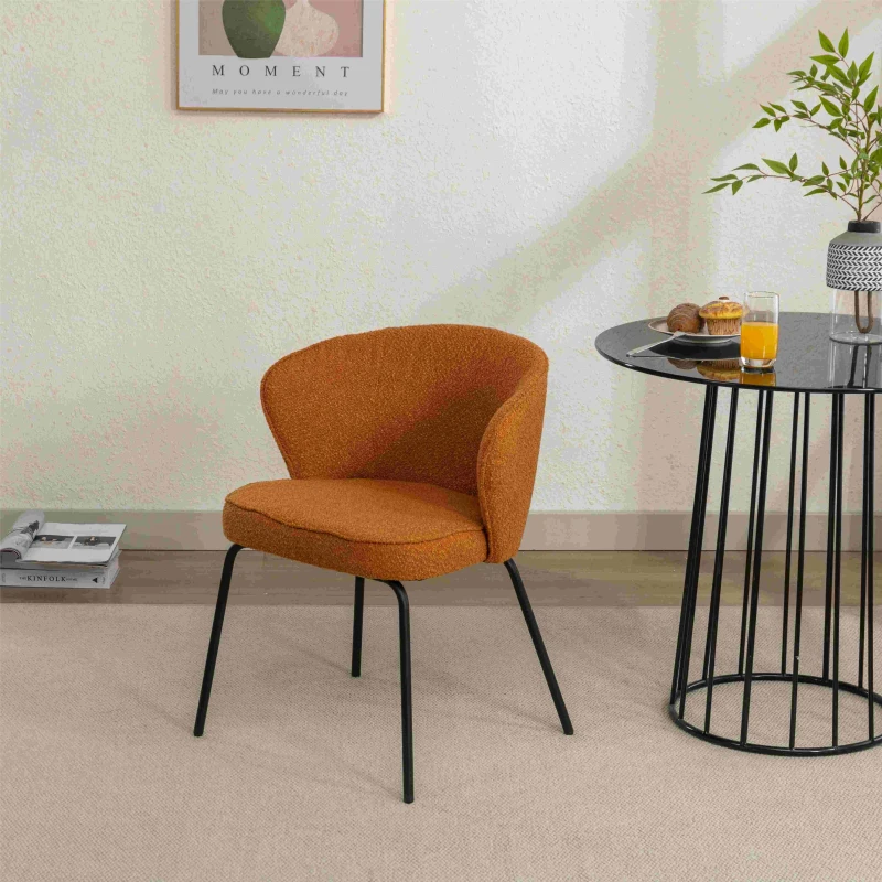 2 Pack Modern Boucle Fabric Wingback Accent Chairs with Black Powder Coated Metal Legs, 62x63.5x75 cm, Orange