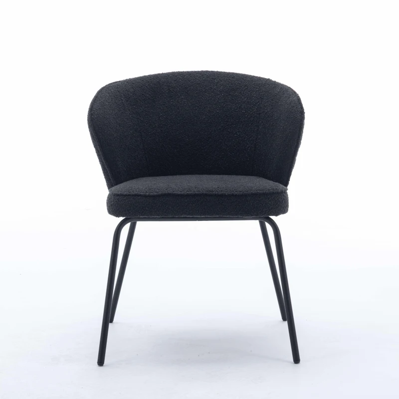 Fabric Boucle Chair with Black Powdercoated Metal Legs, Wingback Armchair for Dining Table, 62x63.5x75 cm, Black