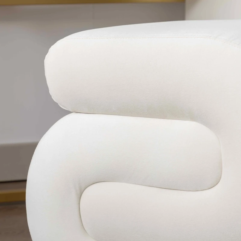 Velvet Pouffe Stool with S-Shape Wavy Design, No Assembly Required, Easy maintenance, 50×46×46 cm, Ivory