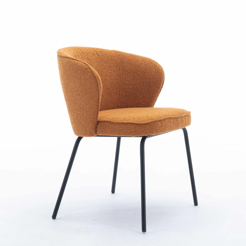 Wingback Chair with Metal Fram & Foam Filling, for Living Room, Coffee Shops, Boucle Fabric - Orange