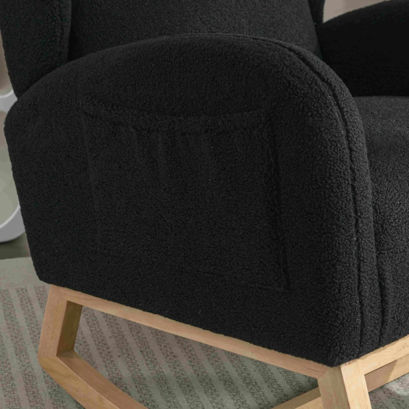Modern Teddy Fabric Upholstered Wingback Chair with Padded Seat, Comfy Chairs for Living Room, Bedroom, 96.5x71x101 cm, Black