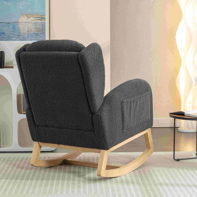 Modern Teddy Fabric Sofa Chair with Padded Seat, Upholstered Wingback Chair for Living Room, Bedroom, 96.5x71x101 cm, Grey