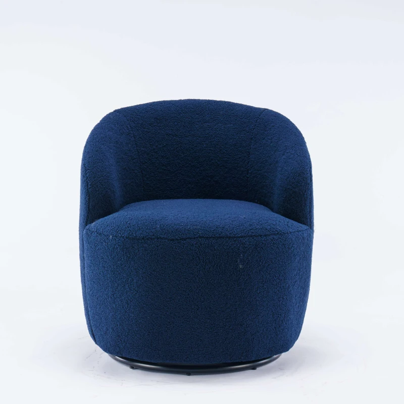 Teddy Fabric Swivel Armchair with Ergonomic Backrest, 360° Swivel Sofa Chairs for Living Room, 64x64x71 cm, Dark Blue