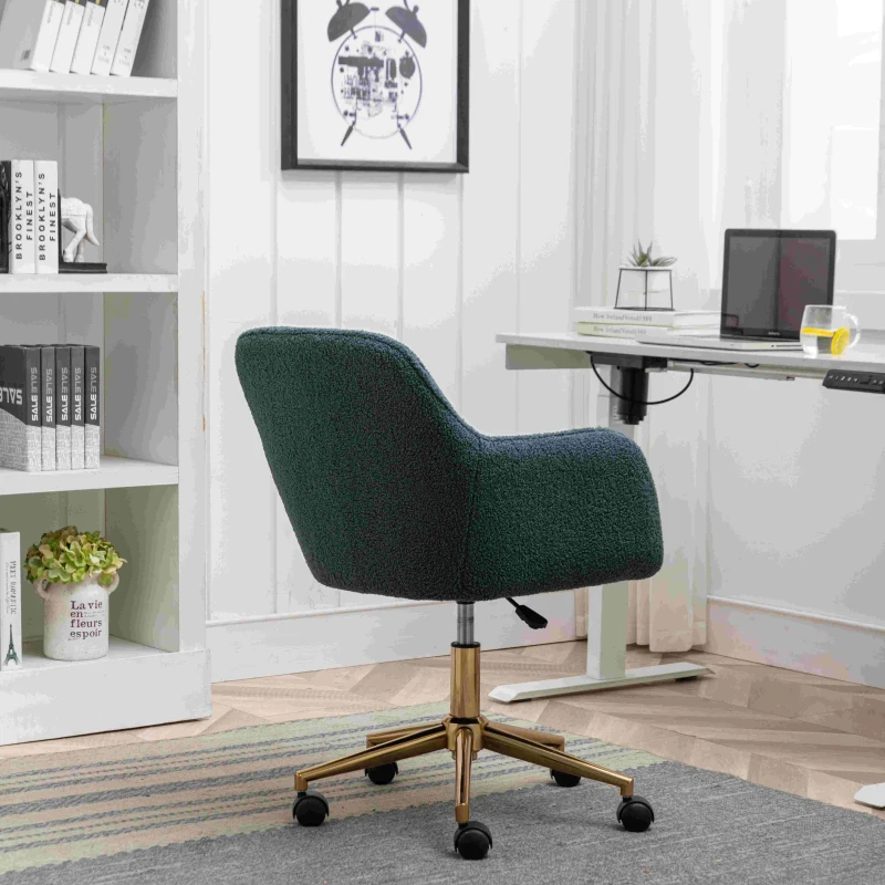 Adjustable Height Ergonomic Swivel Executive Office Chair with Gold Legs, 58x58x86 cm, Green