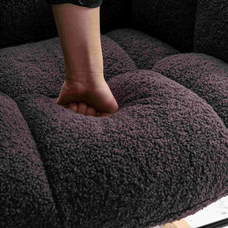 Mid Century Modern Teddy Fabric Tufted Upholstered Garden Rocking Chair with Padded Seat, 80x70x95 cm, Dark Gray