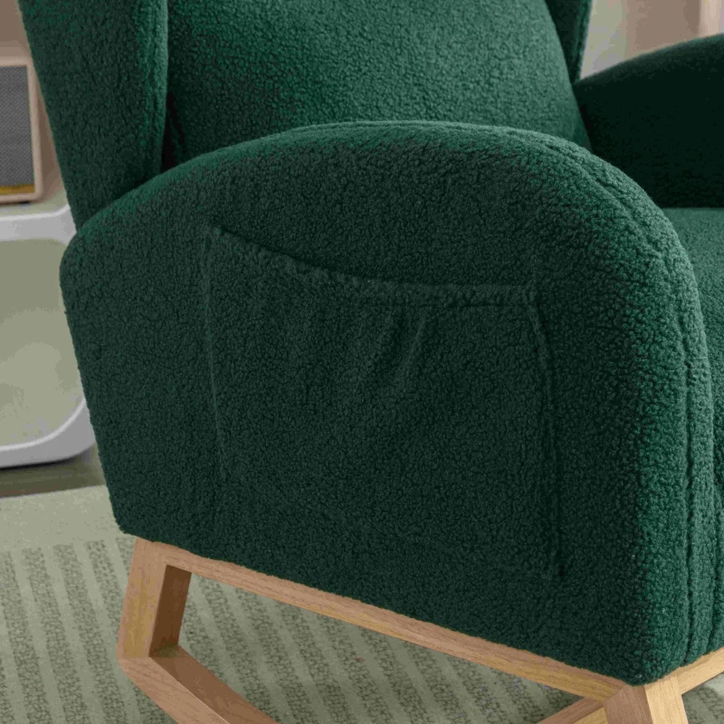 Upholstered Modern Rocking Chair with Wingback, Teddy Fabric, Padded Swaying Chair for Living Room, Bedroom, 96.5x71x101 cm, Green