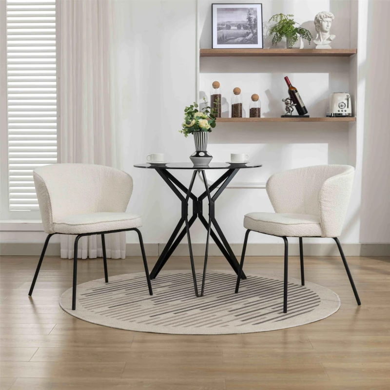 Boucle Chair with Metal Legs and Wingback Design, Upholstered Modern Lounge Chair, for Dining Table, 62x63.5x75 cm, Beige