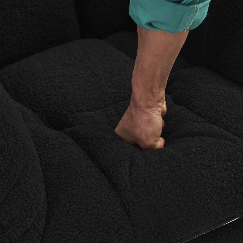 Teddy Fabric Upholstered Rocking Chair with Pull-out Footrest, Ergonomic Backrest, Modern Rocker for Reading, Relaxing, 80x70x95 cm, Black