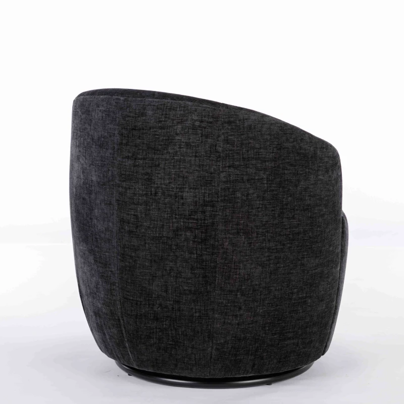 Chenille Fabric Swivel Armchair with Ergonomic Backrest, Wooden Frame, Sofa Chairs for Living Room, 64x64x71 cm, Black