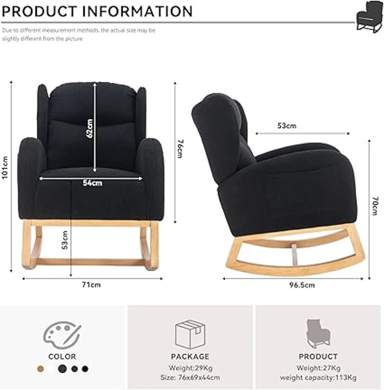 Modern Teddy Fabric Upholstered Wingback Chair with Padded Seat, Comfy Chairs for Living Room, Bedroom, 96.5x71x101 cm, Black