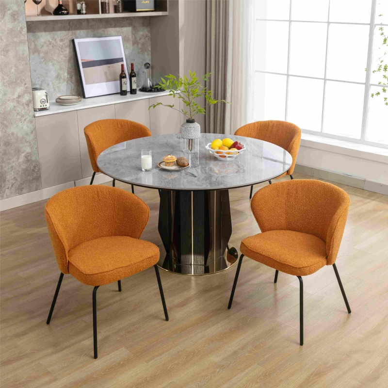 Wingback Chair with Metal Fram & Foam Filling, for Living Room, Coffee Shops, Boucle Fabric - Orange