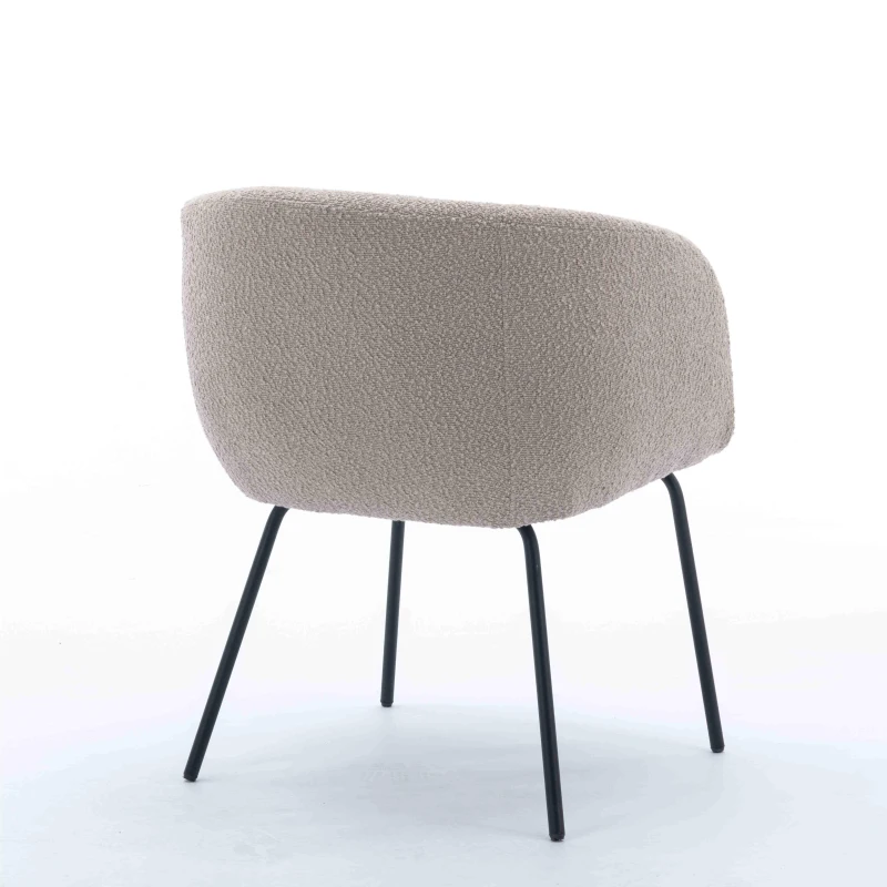 2 Pack Boucle Fabric Modern Accent Chairs with Black Powder Coated Metal Legs, 58x58x78 cm, Light Grey