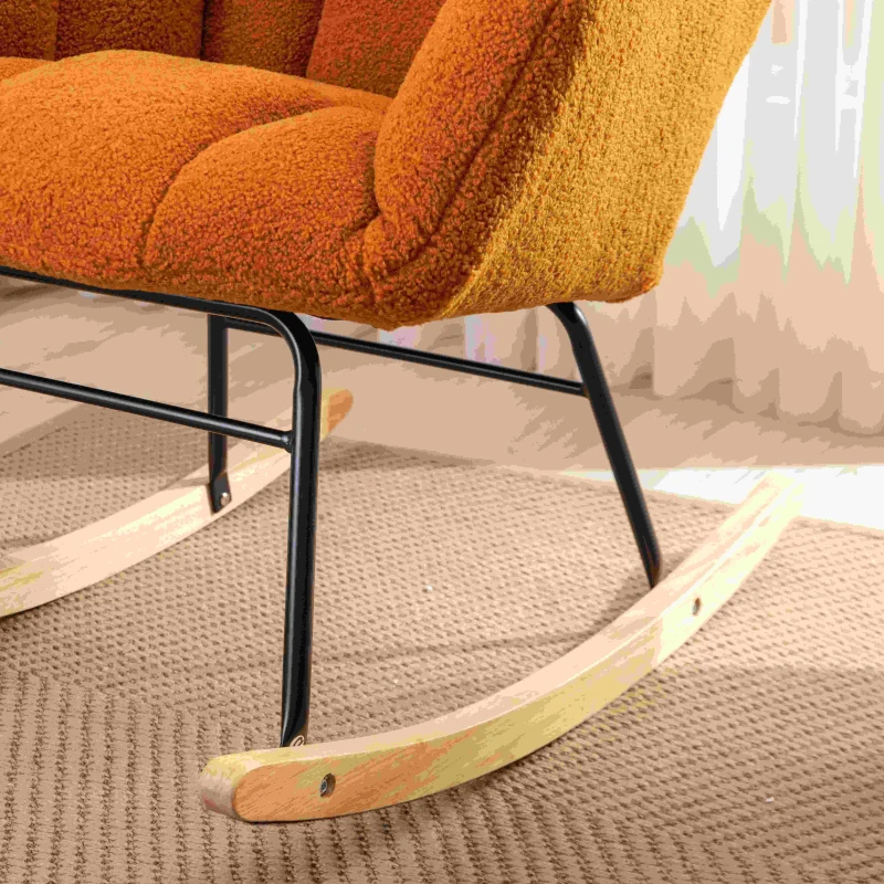 Modern Teddy Armchair with Padded Seat, Fabric Tufted Upholstered Rocking Garden Chair, 80x70x95 cm, Caramel