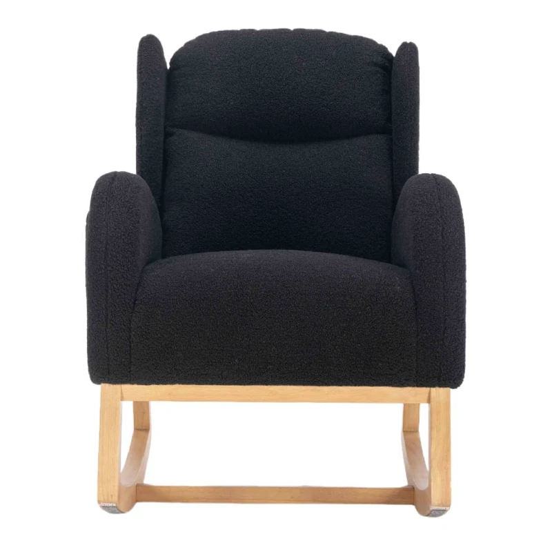 Modern Teddy Fabric Upholstered Wingback Chair with Padded Seat, Comfy Chairs for Living Room, Bedroom, 96.5x71x101 cm, Black
