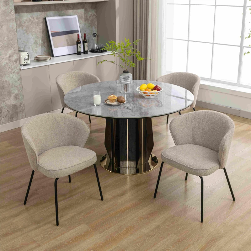 Wingback Fabric Boucle Chair with Black Powder Coated Metal Legs, Modern Lounge Chair for Home Decor, 62x63.5x75 cm, Light Grey