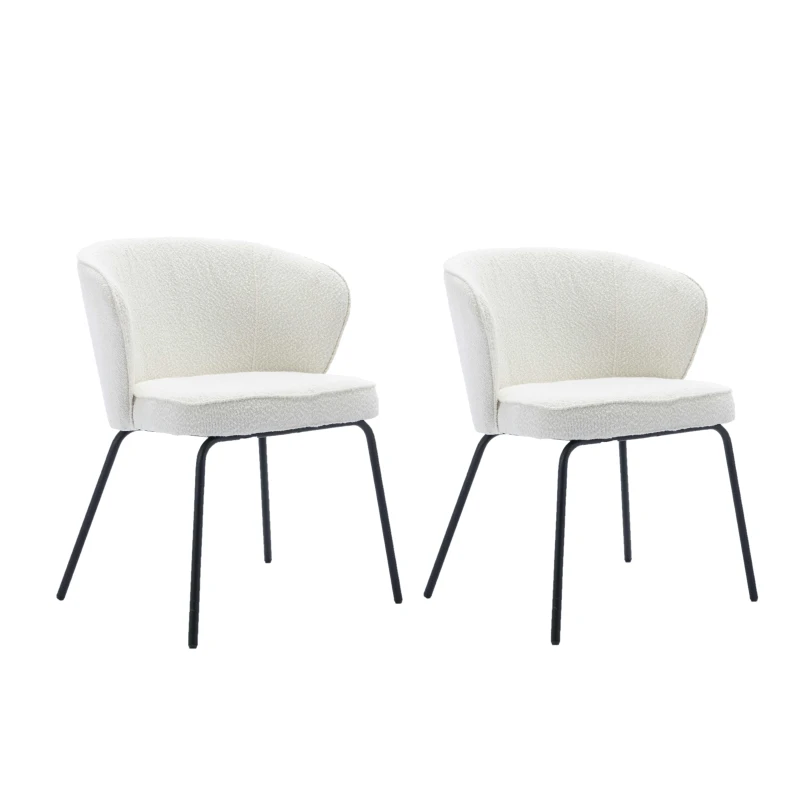 2 Pack Boucle Fabric Wingback Modern Accent Chairs with Black Metal Legs, 62x63.5x75 cm, Beige