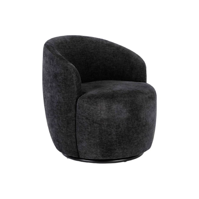 Chenille Fabric Swivel Armchair with Ergonomic Backrest, Wooden Frame, Sofa Chairs for Living Room, 64x64x71 cm, Black