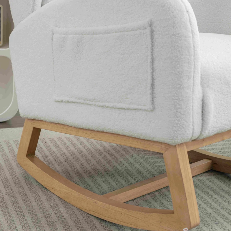 Modern Teddy Fabric Upholstered Rocking Chair Set, Wingback Padded Seat for Living Room or Bedroom, 96.5x71x101 cm, White