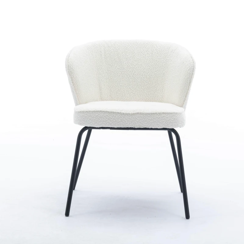 Boucle Chair with Metal Legs and Wingback Design, Upholstered Modern Lounge Chair, for Dining Table, 62x63.5x75 cm, Beige