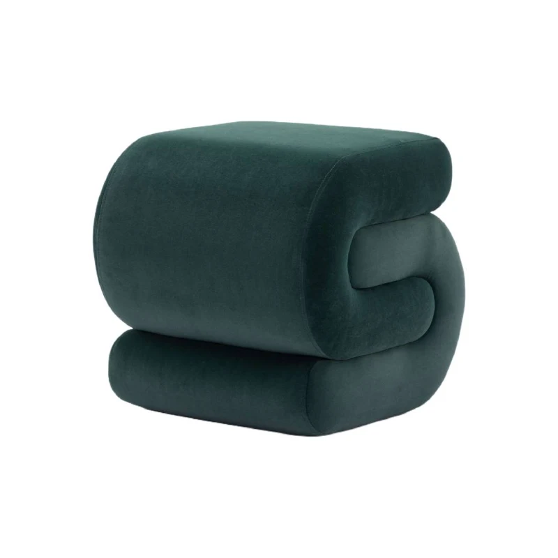 Velvet Ottoman Pouffe Wavy Pouf, S-Shape Wavy Foot Stool, No Assembly Required 50×46×46 cm, Green