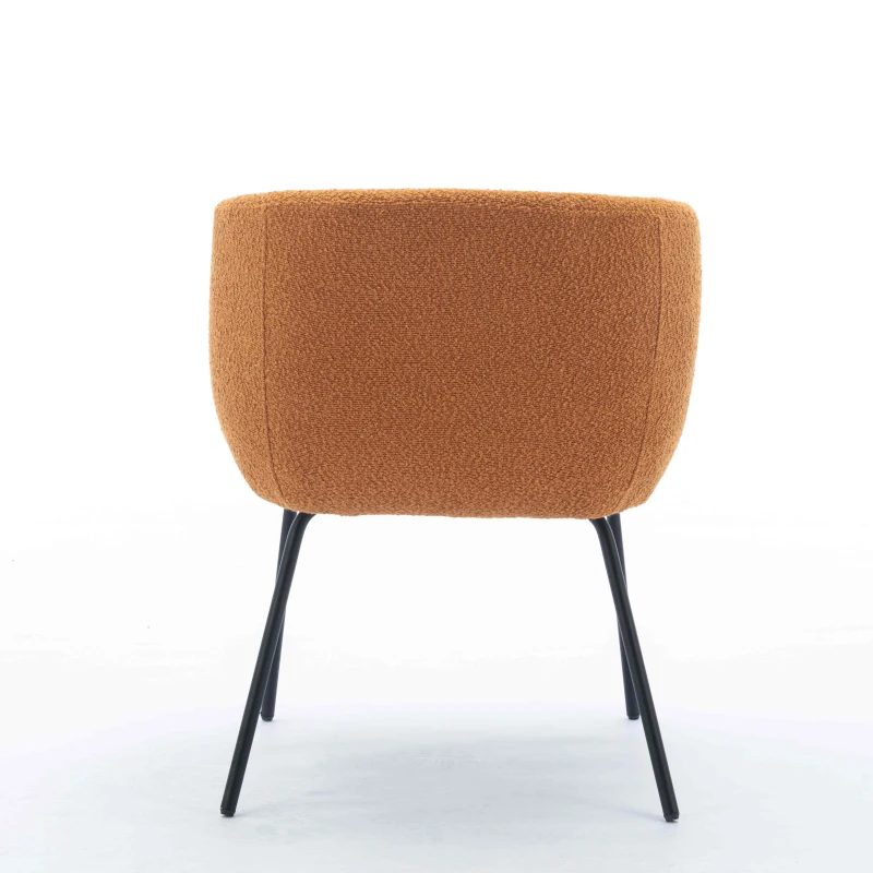 Modern Fabric Boucle Chair with Black Powder Coated Metal Legs, Wingback Armchair for Dining Table, 58x58x78 cm, Orange