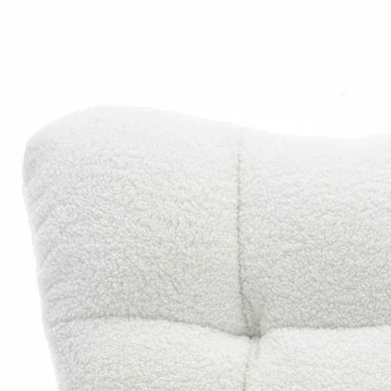 Teddy Fabric Upholstered Rocking Chair with Pull-out Footrest, Ergonomic Backrest, Modern rocker for Reading, Relaxing, 80x70x95 cm, White