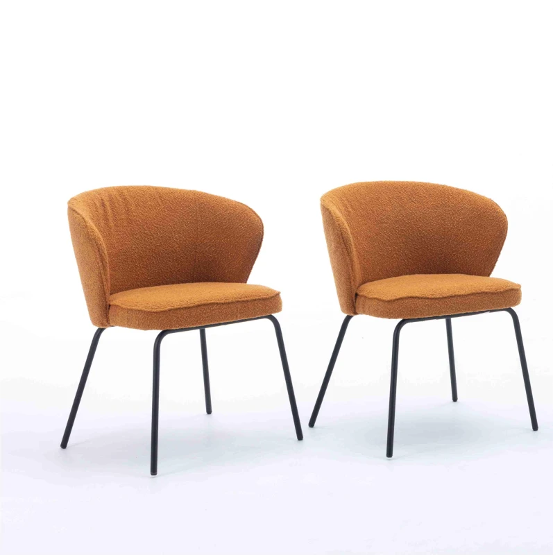 Wingback Chair with Metal Fram & Foam Filling, for Living Room, Coffee Shops, Boucle Fabric - Orange