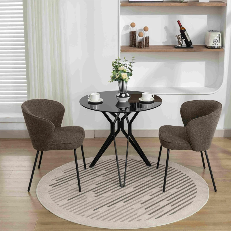 2 Pack Wingback Design Boucle Chair with 4 Black Legs, Upholstered Accent Chair for Various Indoor Spaces, 62x63.5x75 cm, Brown