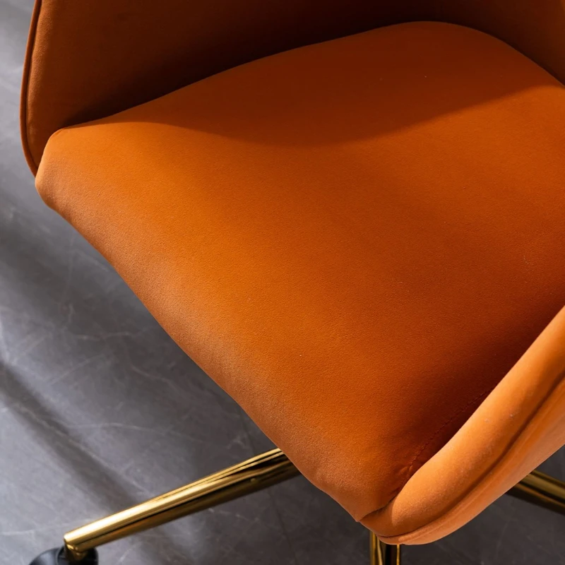 Velvet Adjustable Height Swivel Executive Office Chair with Gold Legs, 58x58x86 cm, Orange