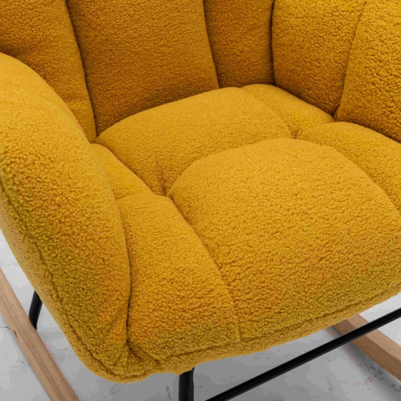 Nursery Room Rocking Chair with Upholstered Padded Seat, Teddy Fabric Modern Rocker for Living Room, 80x70x95 cm, Yellow