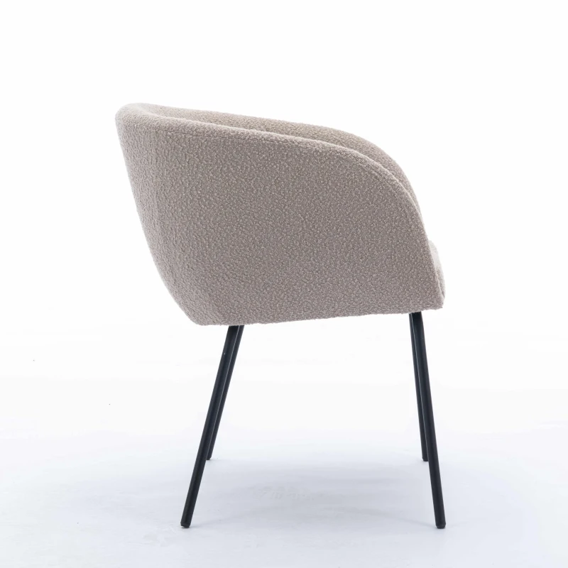 Modern Retro Design Boucle Chair with Black Powder Coating Metal Legs, Wingback Armchair for Dining Table, 58x58x78 cm, Light Grey
