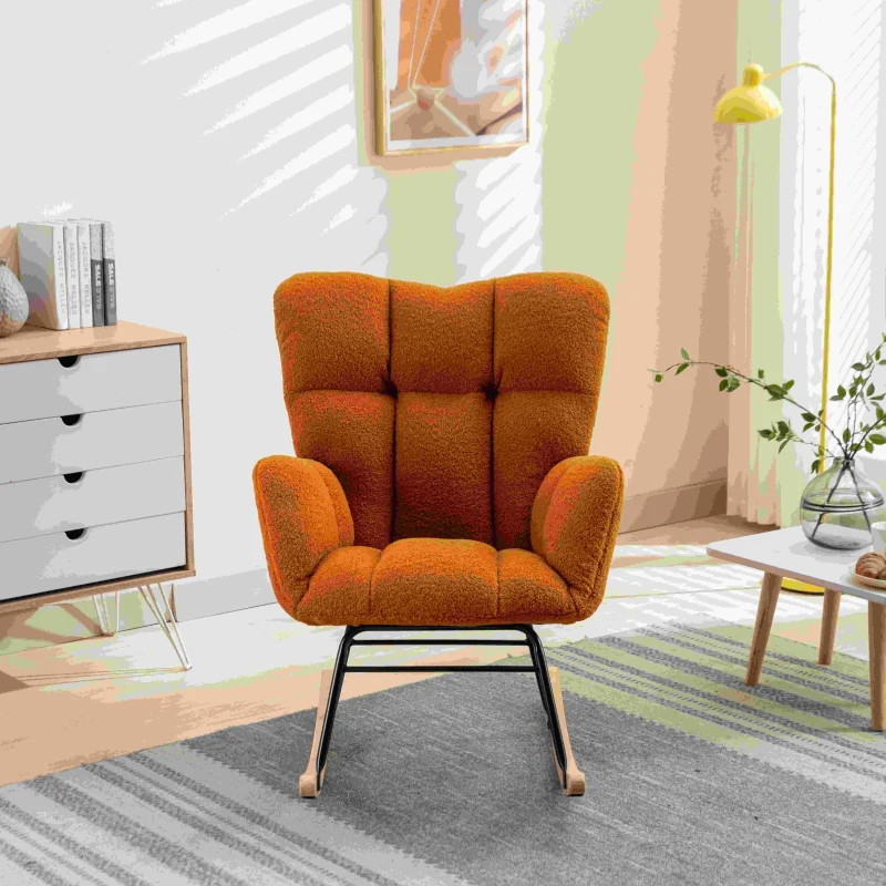 Modern Teddy Armchair with Padded Seat, Fabric Tufted Upholstered Rocking Garden Chair, 80x70x95 cm, Caramel