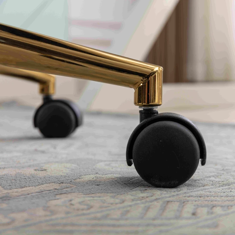 Adjustable Height Swivel Executive Office Chair with Gold Legs, Ergonomic Backrest, 58x58x86 cm, White Teddy