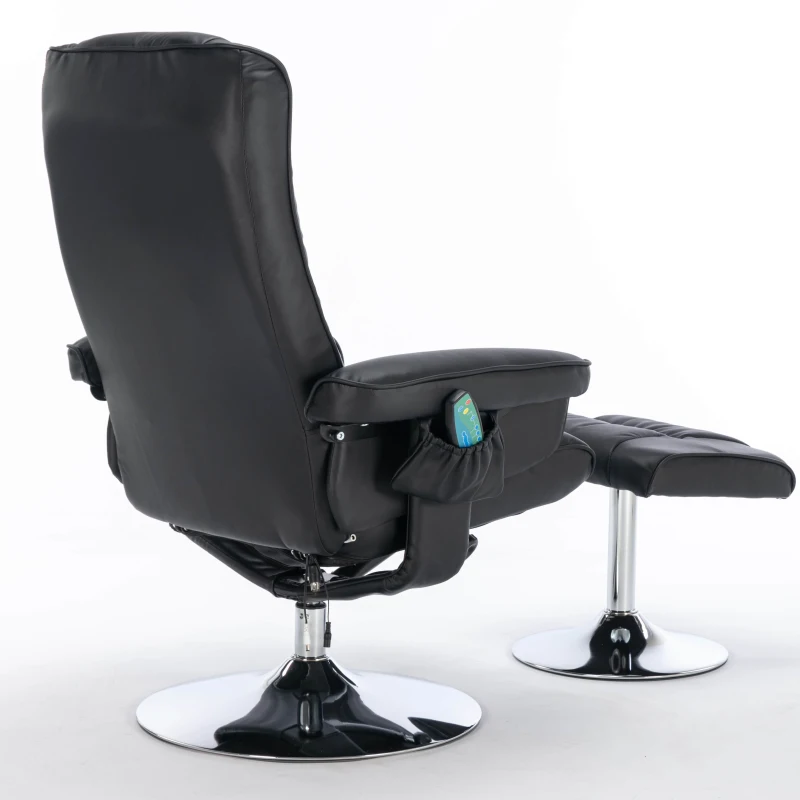 PU Massage Chair with Ottoman Foot Stool, Heating Points, Ergonomic Backrest, Base Adjustable Swivel Lounger Chair, 79x79x106 cm, Black