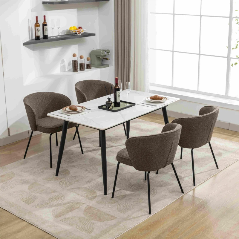 2 Pack Wingback Design Boucle Chair with 4 Black Legs, Upholstered Accent Chair for Various Indoor Spaces, 62x63.5x75 cm, Brown