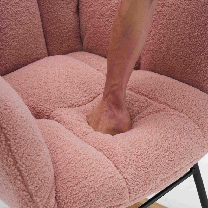 Teddy Fabric Modern Rocker with Padded Seat, Metal Base, Tufted Upholstered Comfy Chairs for Outdoor, 80x70x95 cm, Pink