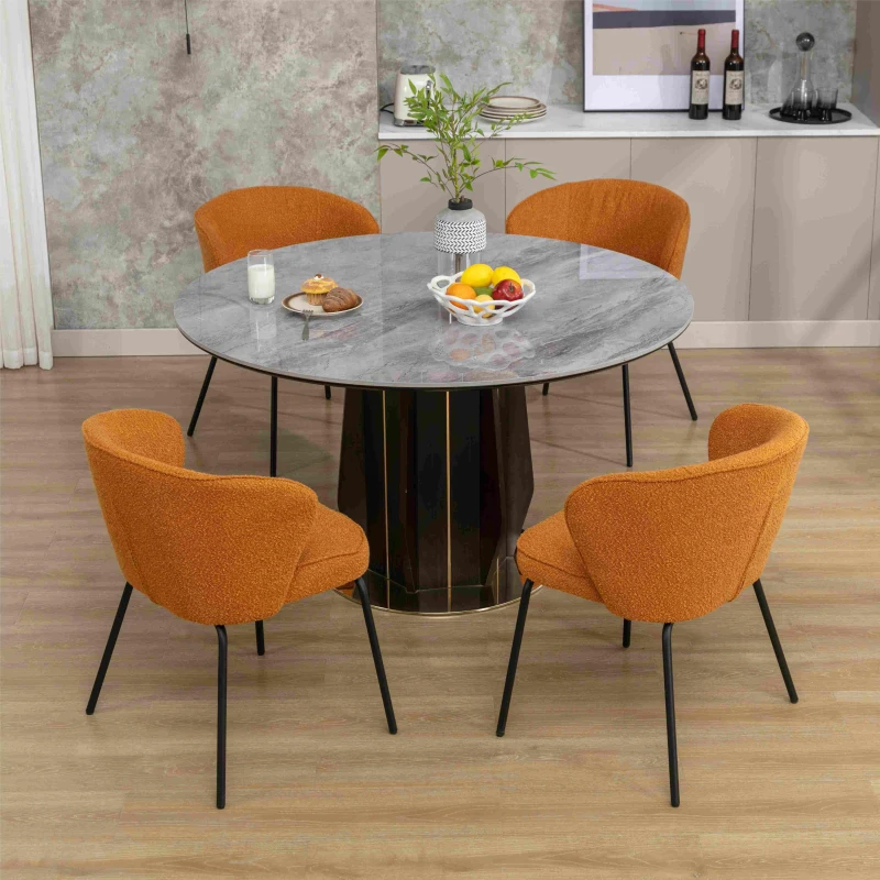 2 Pack Modern Boucle Fabric Wingback Accent Chairs with Black Powder Coated Metal Legs, 62x63.5x75 cm, Orange