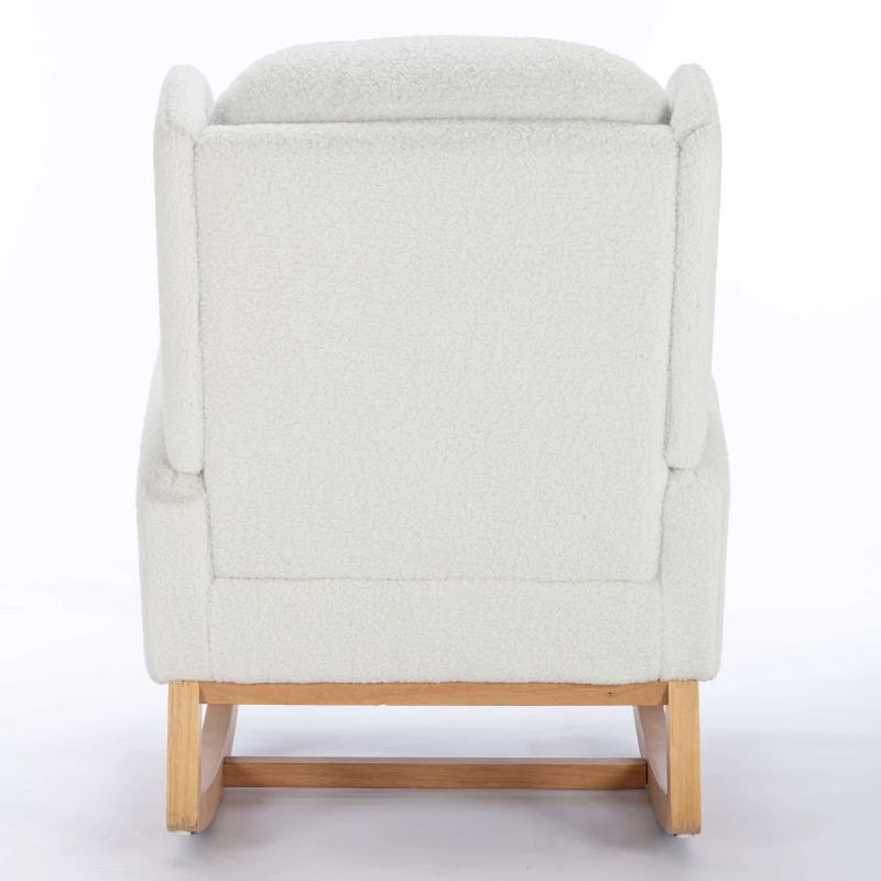 Modern Teddy Fabric Upholstered Rocking Chair Set, Wingback Padded Seat for Living Room or Bedroom, 96.5x71x101 cm, White