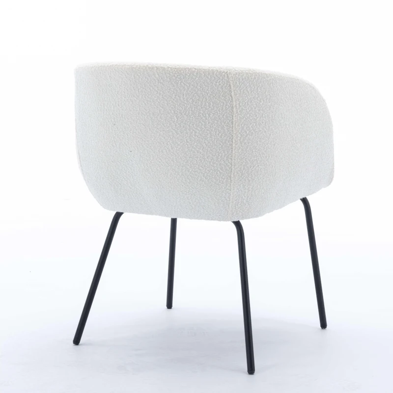 2 Pack Modern Boucle Chair with Black Powder Coated Metal Legs and Wing Back, Fabric Lounge Chair for Dining Table, 58x58x78 cm, Beige